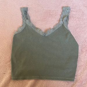 green tank with lace trim